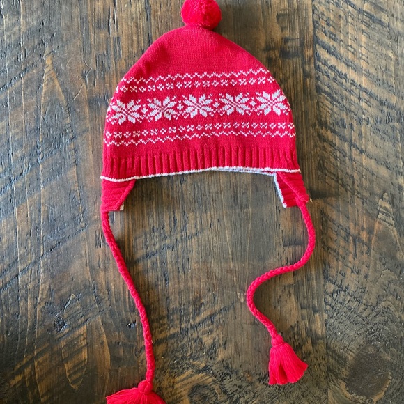 3/$15 🥳Hartstrings Winter Snowflake Knit Beanie w/ Earflap and Pom Balls - Picture 5 of 7